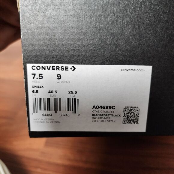 Converse Chuck Taylor Black Cruise Hightop Sneakers 9/8 NIB - Picture 12 of 12